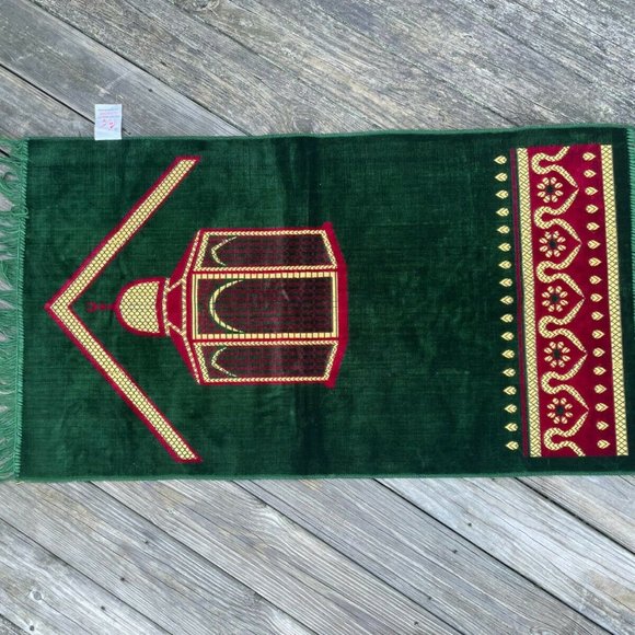 Jai Namaz Prayer Rugs Green Velvet Religious Area Rug Musalah Janamaz Rug New - Picture 3 of 11
